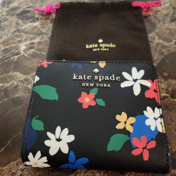 kate spade Handbags - Kate Spade Black Wallet with Colorful Floral Design NWOT